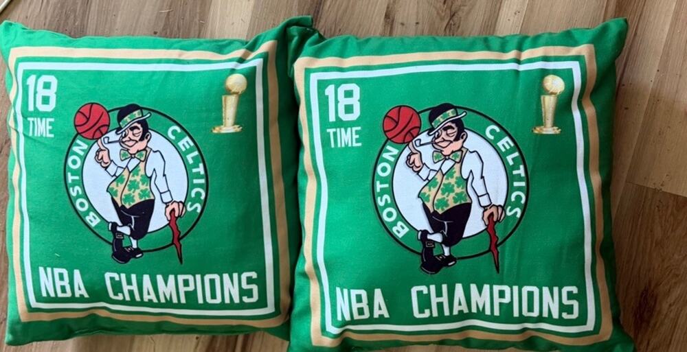 Set of 2 Boston Celtics 18-Time NBA Champions 18” Throw Pillows New Green